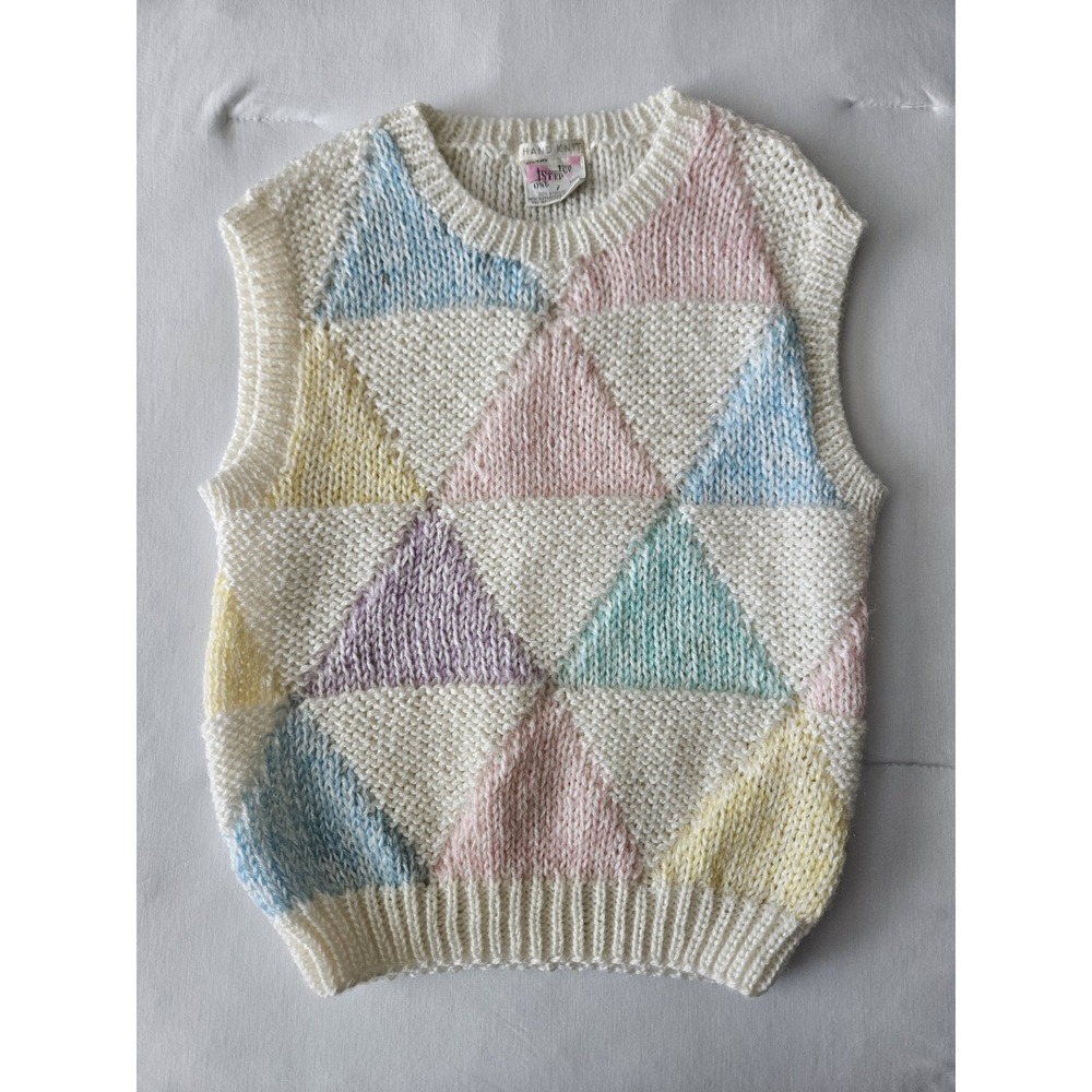 Vtg One Step Up Knit Pastel Triangle Geometric Colorblock Easter Spring Vest L - Picture 2 of 12